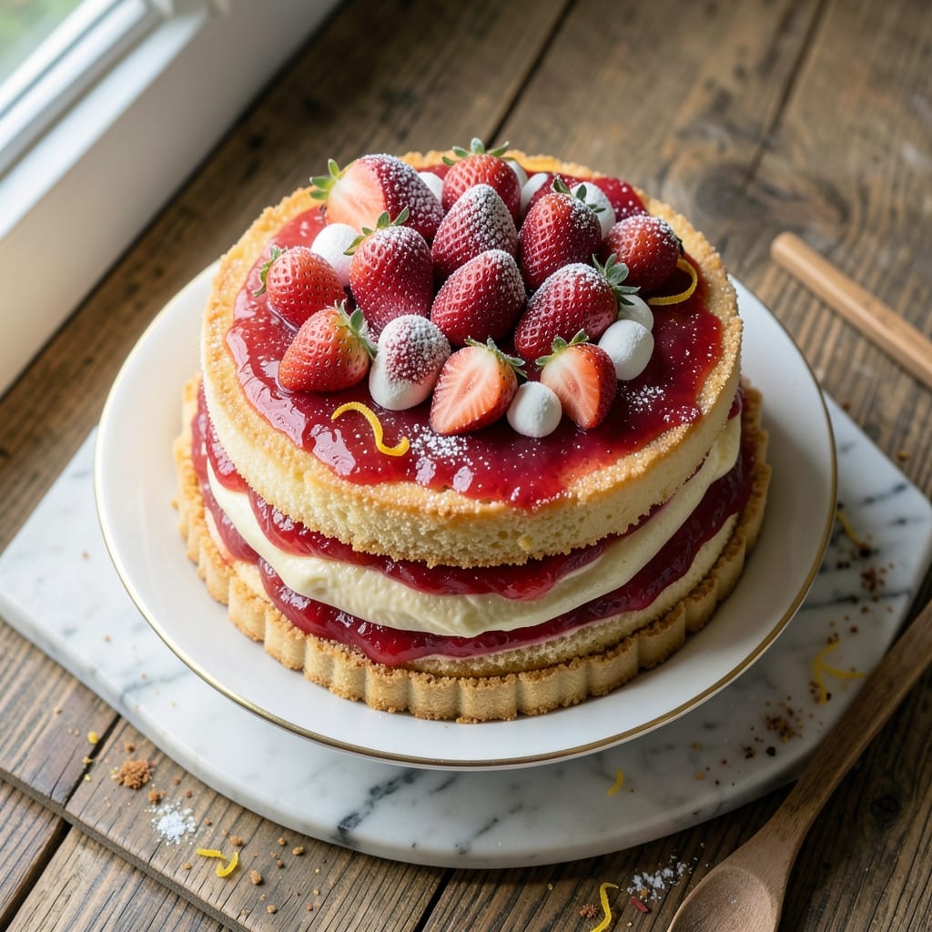 Ambrosia Fresh Strawberry Cake Recipe: Layered Vanilla Swirls and Bursting Berries