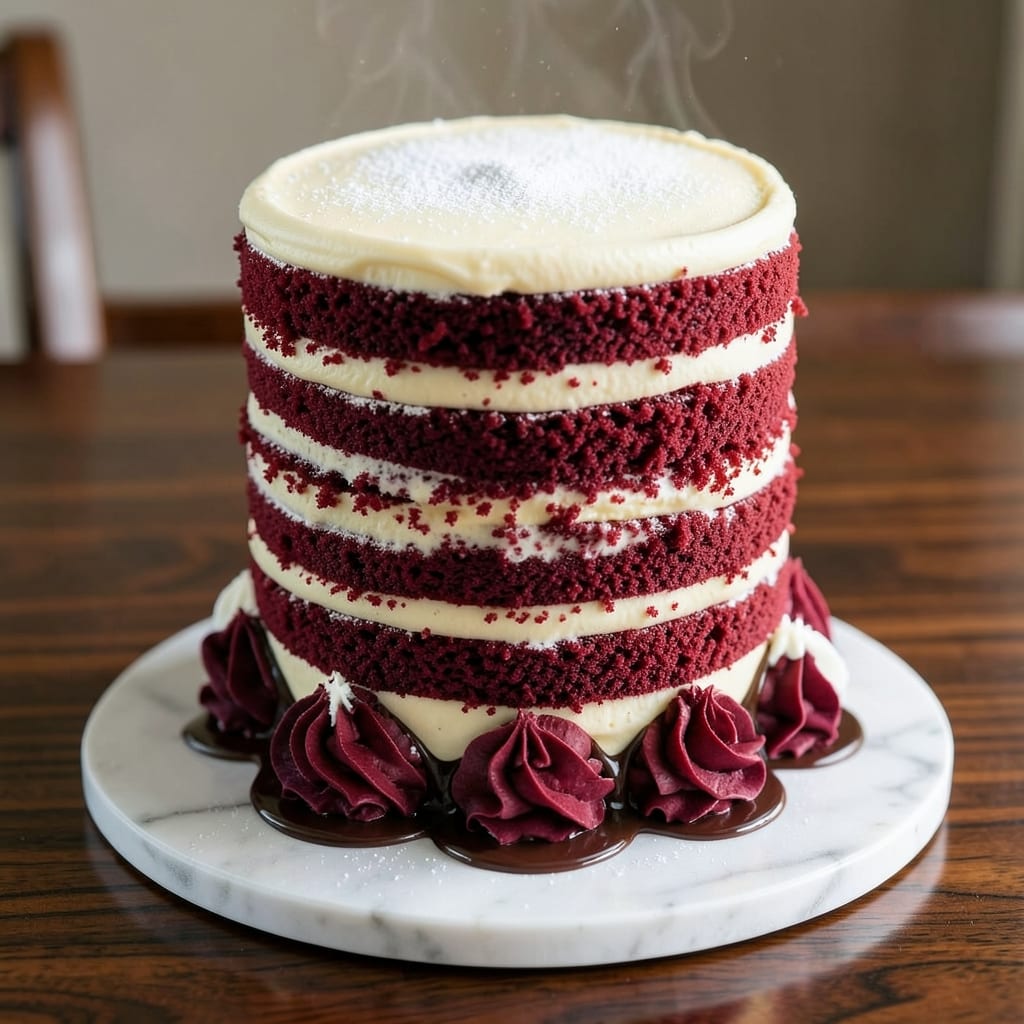 6 Layer Red Velvet Cake Recipe: Velvety Moistness With Cream Cheese Swirls