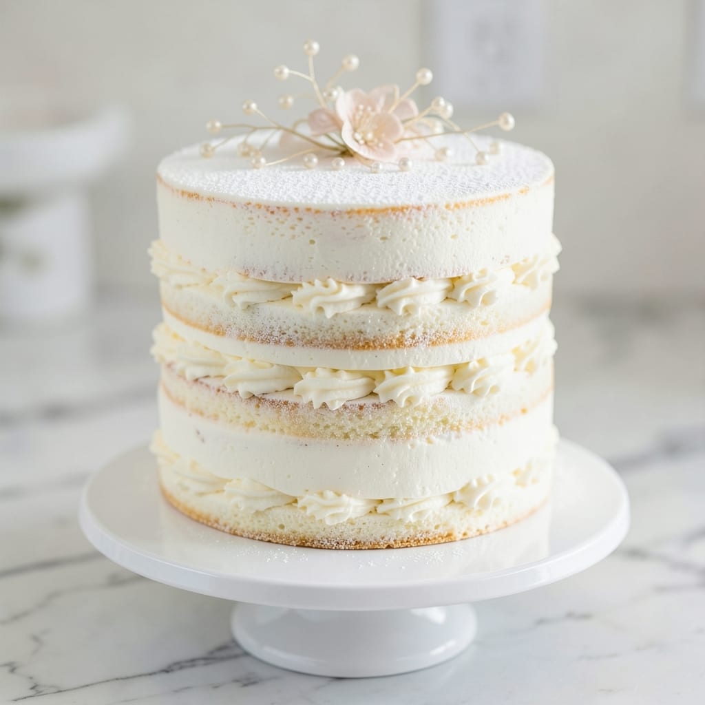 4 Layer White Cake Recipe: Vanilla Buttercream Clouds With Crunchy Topping
