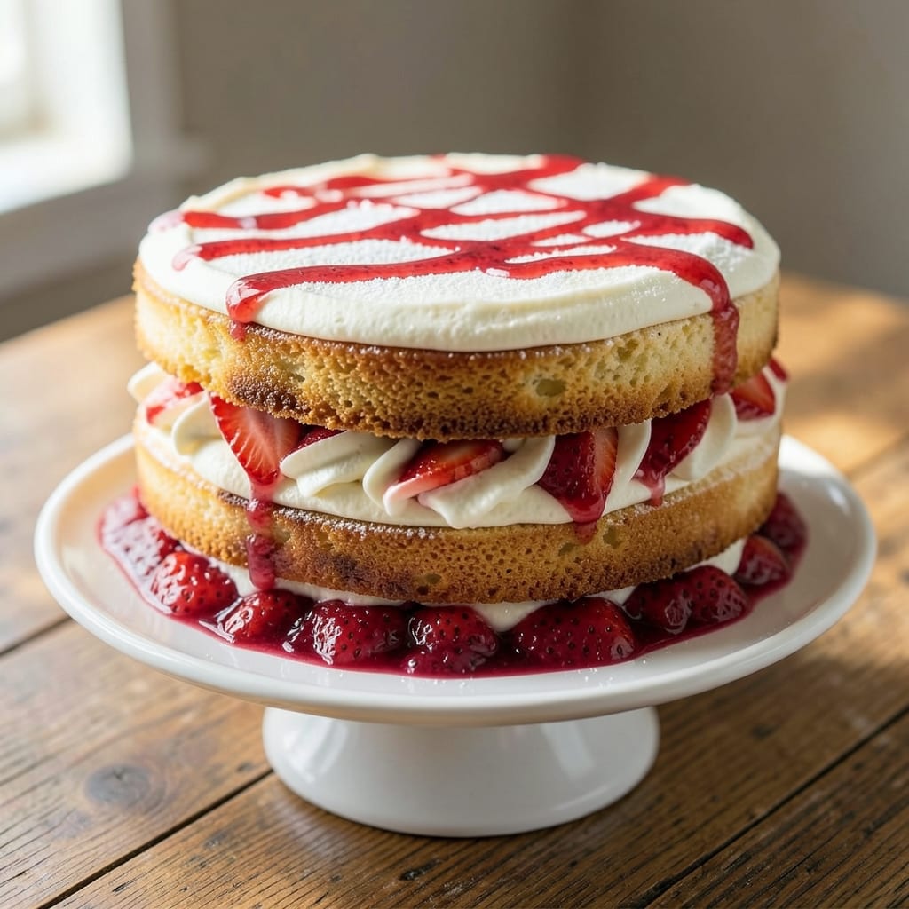 Amazing Strawberry Cake Recipe: Bright Red Layers with Whipped Cream Frosting