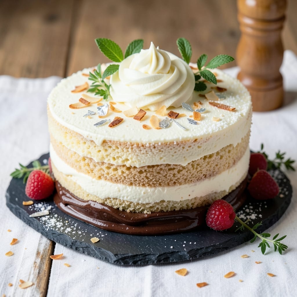 7 Layer IP Cake Recipe: Vanilla Buttercream Swirls and Chocolate Ganache Rivers