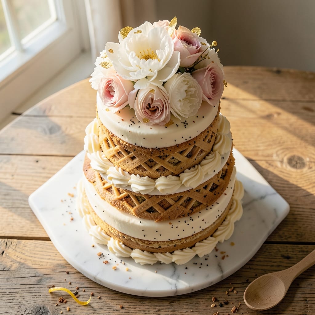 Almond Poppy Seed Wedding Cake Recipe: Elegant Layers With Nutty Swirls and Vanilla-Kissed Frosting